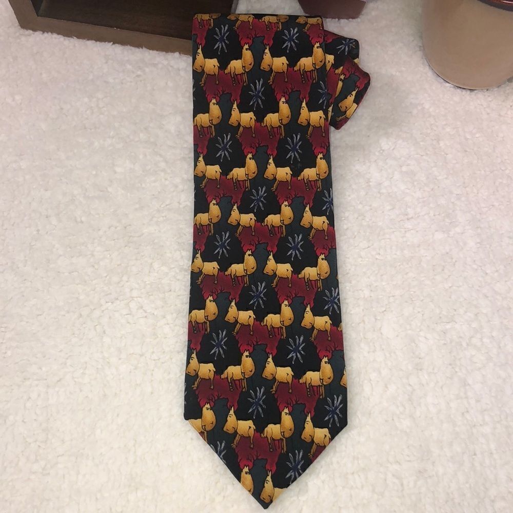 J. Garcia Silk Christmas Designer Tie With a Star and Goats